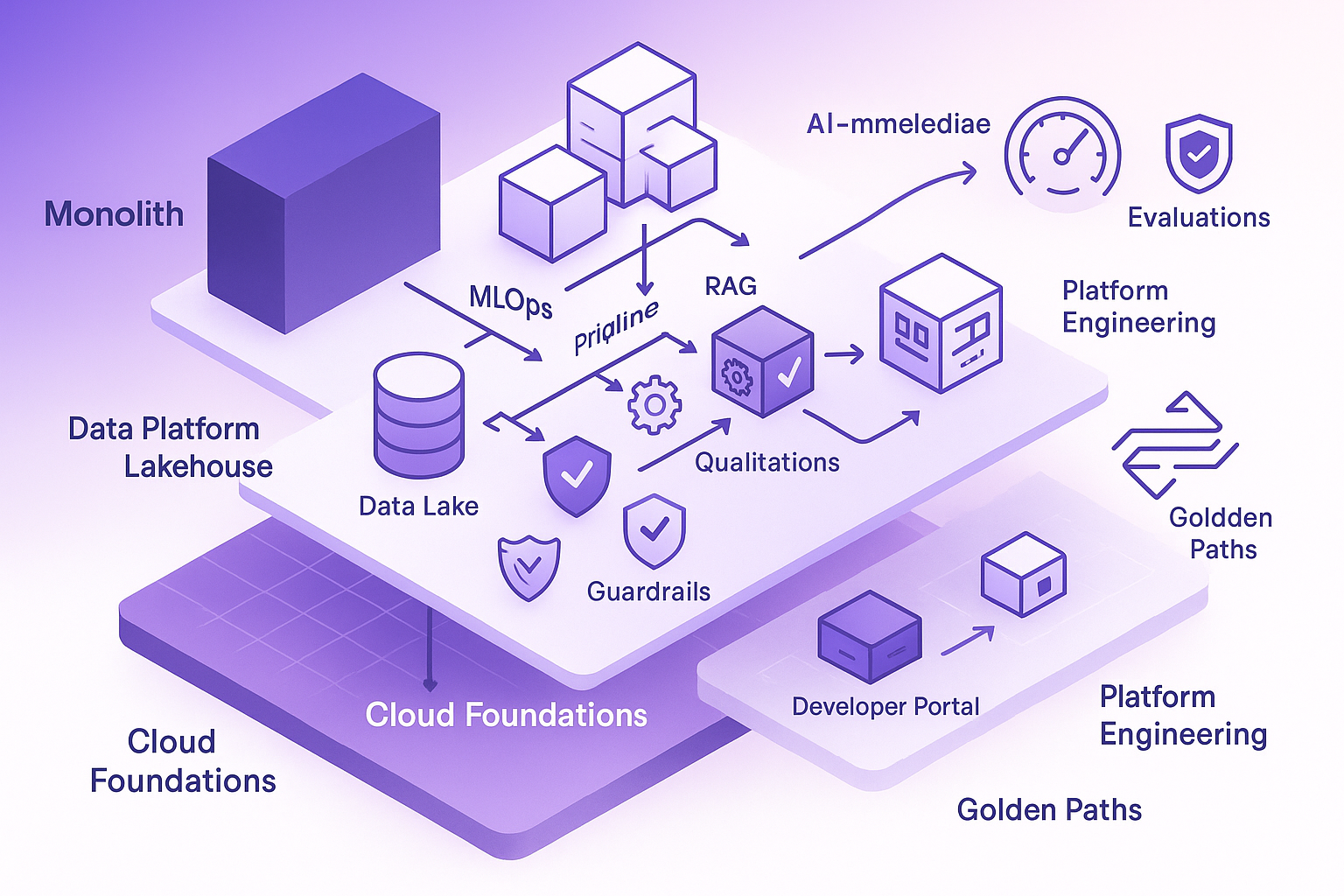 Von Monolith zu AI-fähiger Plattform – Architekturdiagramm